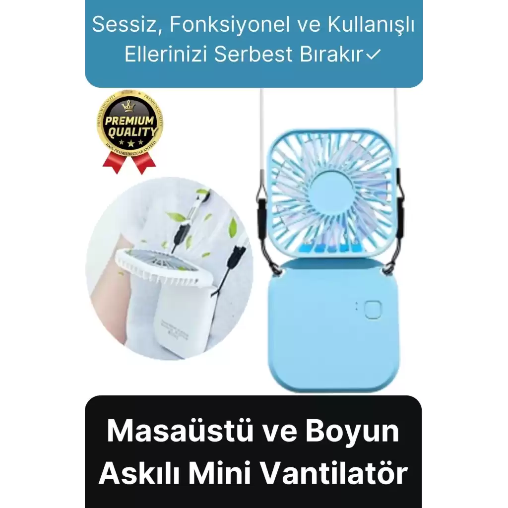 Çok Fonksiyonlu Taşınabilir Sessiz Serinletici Şarjlı Fan Masaüstü Ve Boyun Askılı Mini Vantilatör