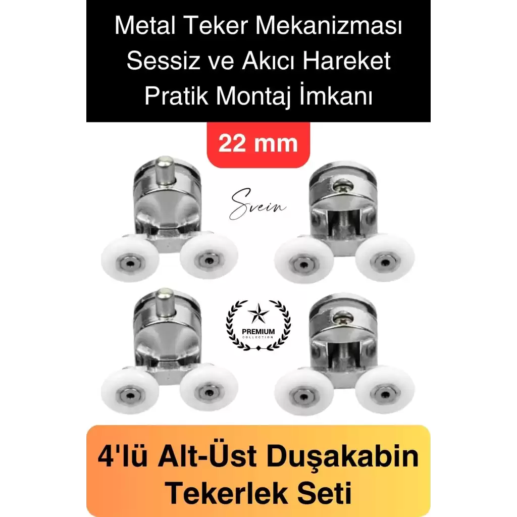 Dayanıklı Duşakabin Tekerleği Alt Üst Sürgülü Cam Kabin Krom Görünümlü Plastik Gövdeli 4lü Set