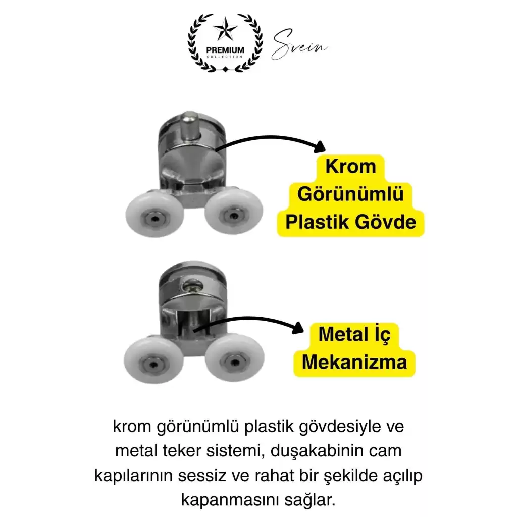 Dayanıklı Duşakabin Tekerleği Alt Üst Sürgülü Cam Kabin Krom Görünümlü Plastik Gövdeli 4lü Set