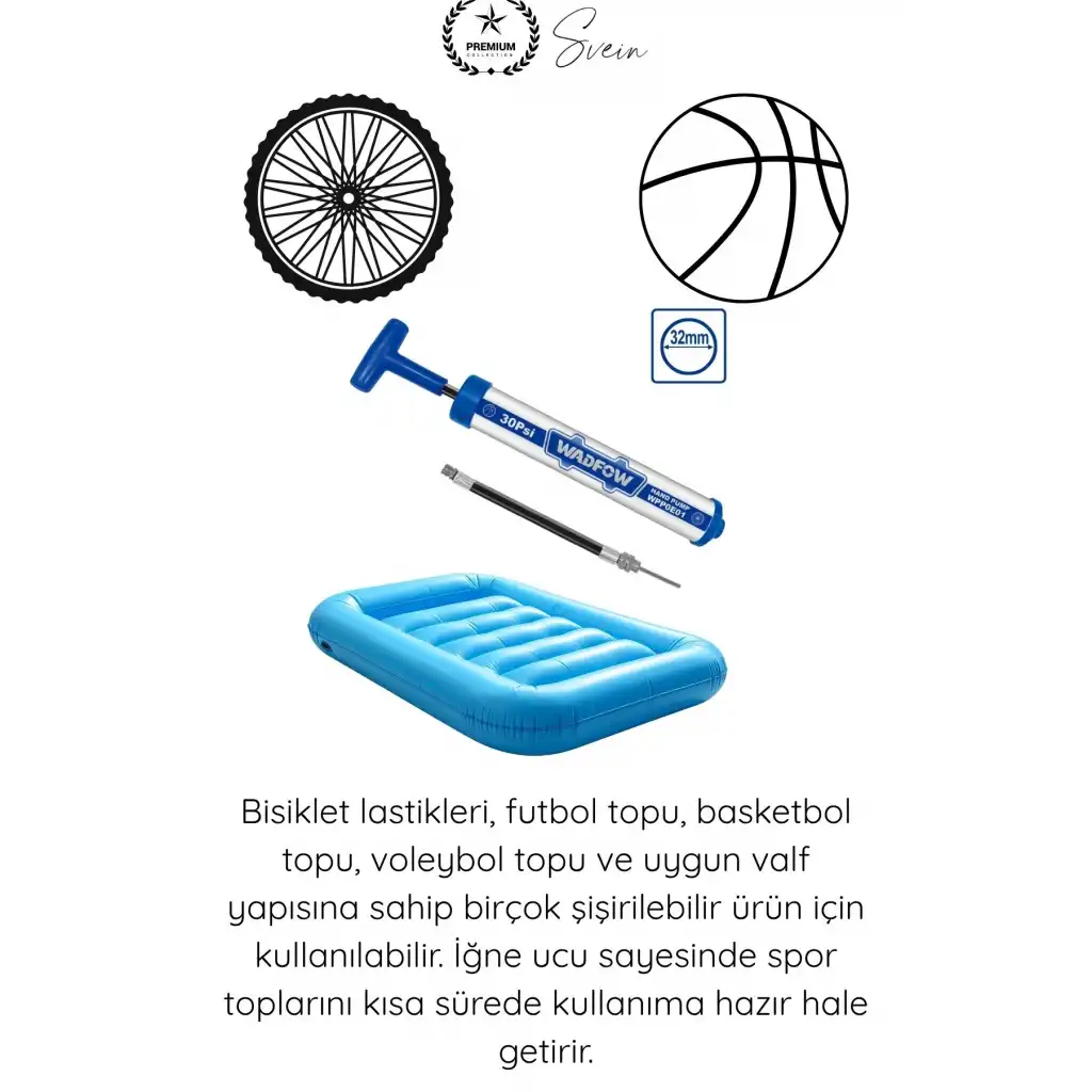 #ElPompası Metal El Tipi Hava Pompası 30 PSI Mini Bisiklet Lastik Top Şişirme Pompası Alüminyum Gövdeli İğne Uçlu Manuel Taşınabilir Futbol Basketbol Voleybol Araç Kamp Spor Pompası