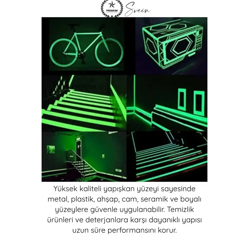 #FosforluBant Gece Parlayan Fosforlu Fotolümen Bant 15mm x 5 Metre Kendinden Yapışkanlı Acil Çıkış Yönlendirme Şeridi Güvenlik Merdiven Basamak Uyarı İşaretleme Işık Depolayan Parlak İz Bantı