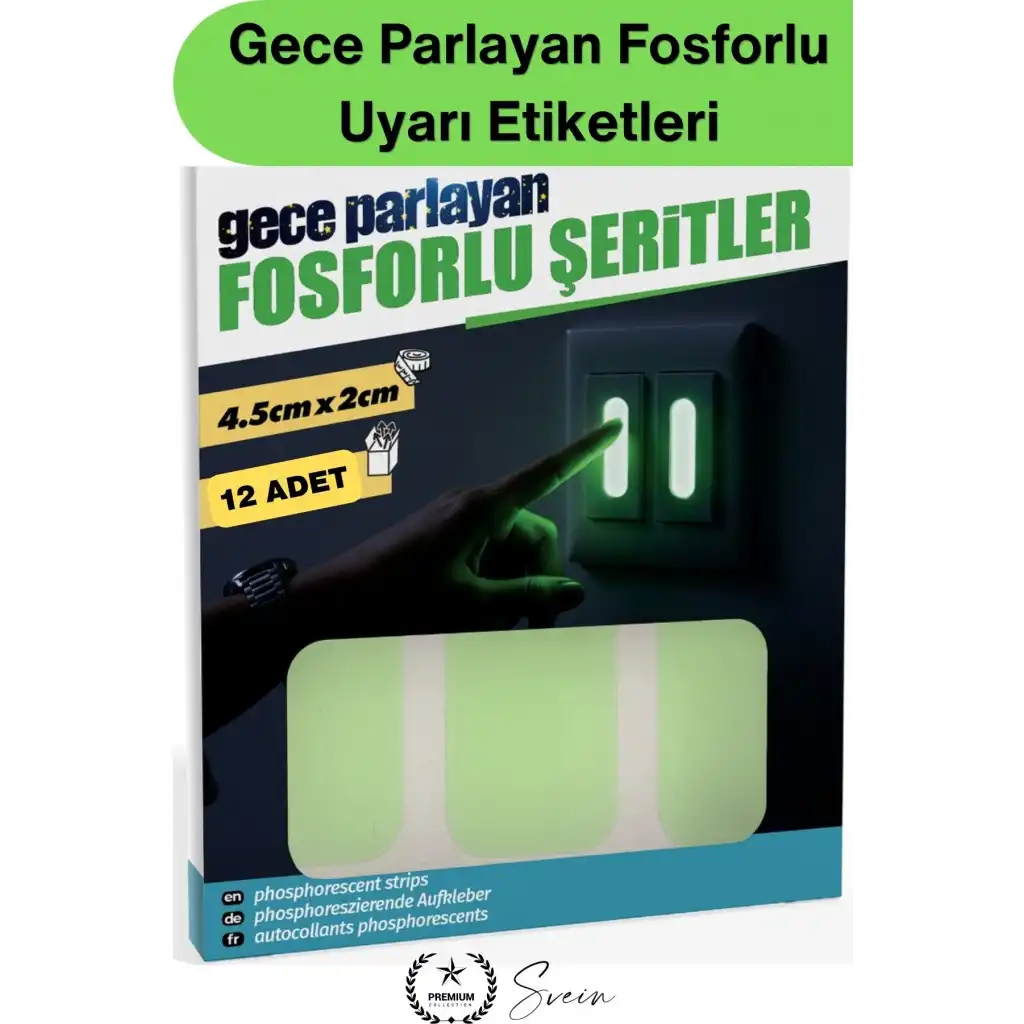 #FosforluBant Gece Parlayan Fosforlu Uyarı Etiketleri 12 Adet Kendinden Yapışkanlı Şerit Priz Elektrik Anahtarı Düğme Merdiven Acil Yönlendirme Karanlık Görünürlük Güçlü Yapışkan 4.5x2 cm