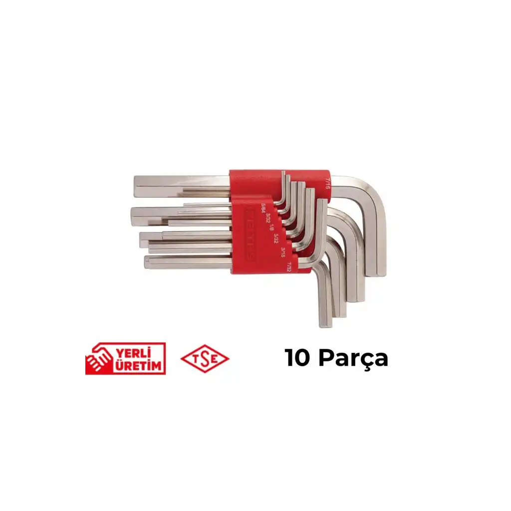 İzeltaş Allen Anahtar Takımı Altı Köşe SAE 10 Parça Paslanmaz Yamulmaz Sağlam Çelik Uzun Ömürlü Alyan Seti