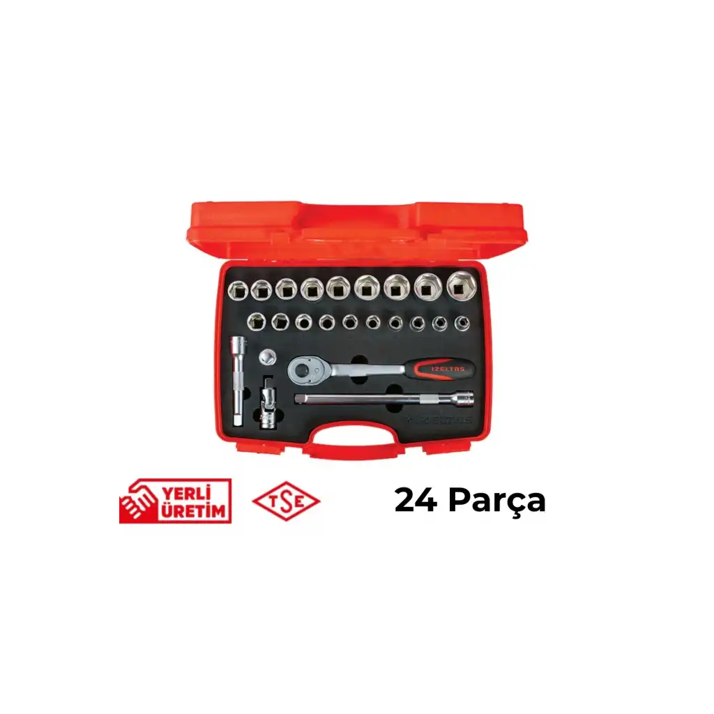 İzeltaş Altı Köşe Lokma Anahtar Takımı 1/2 İnç 24 Parça Cırcırlı Paslanmaz Çelik Uzun Ömürlü Çok Amaçlı Tamir Seti Bits Uç Profesyonel