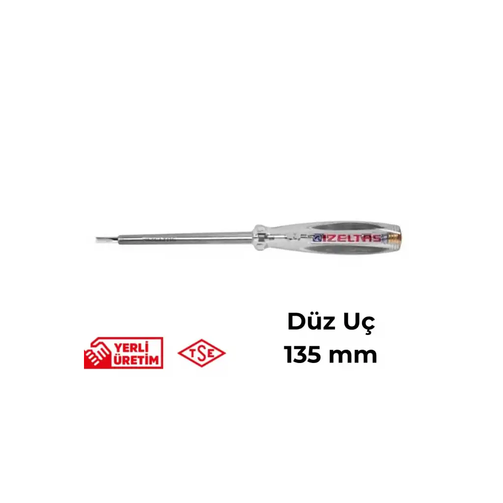 İzeltaş Elektrik Kontrol Kalemi Düz Uçlu 135 mm Elektrikçi Profesyonel Paslanmaz Çelik Güvenli Sağlam Uzun Ömürlü Priz Ölçüm Tornavidası