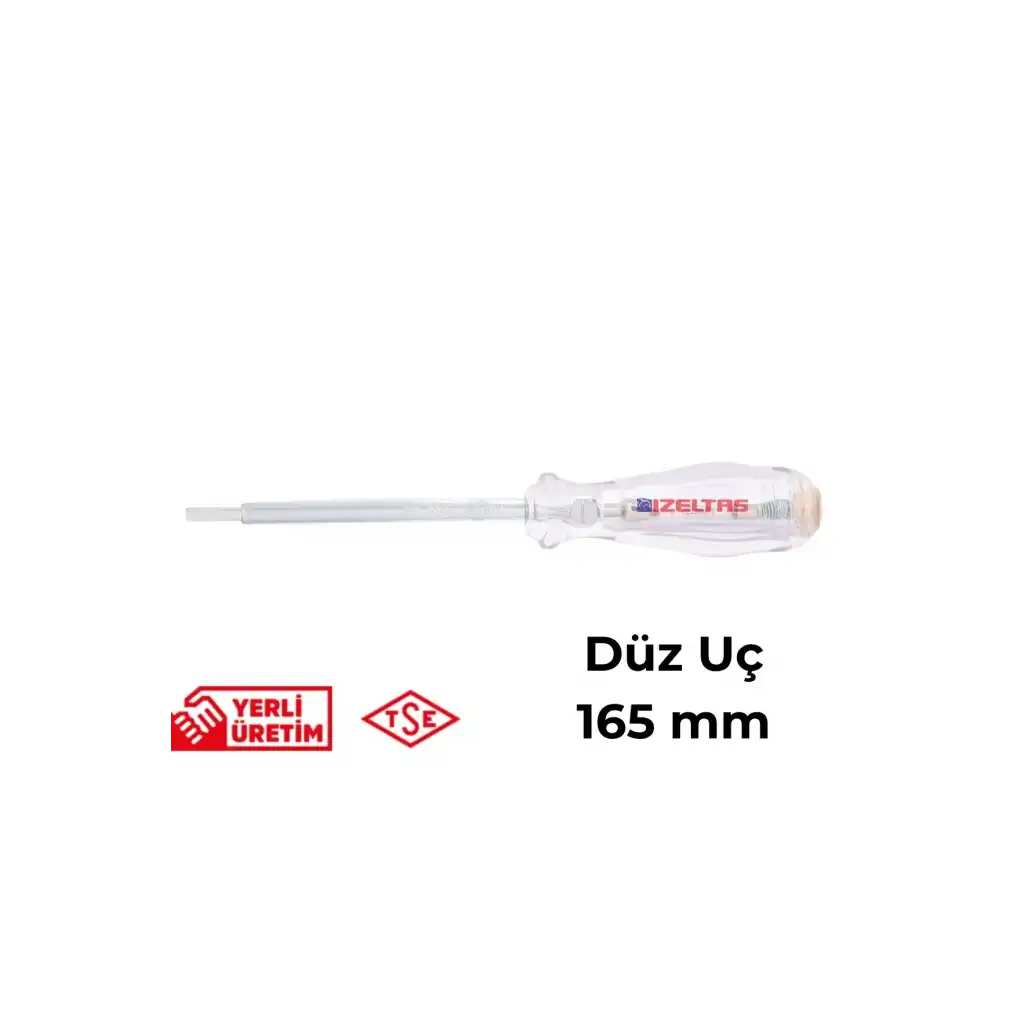 İzeltaş Elektrik Kontrol Kalemi Düz Uçlu Master 165 mm Elektrikçi Profesyonel Paslanmaz Çelik Güvenli Sağlam Uzun Ömürlü Priz Ölçüm Tornavidası