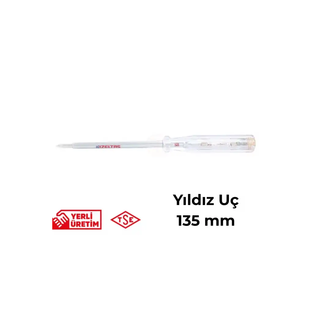 İzeltaş Elektrik Kontrol Kalemi Yıldız Uçlu 135 mm Elektrikçi Profesyonel Paslanmaz Çelik Güvenli Sağlam Uzun Ömürlü Priz Ölçüm Tornavidası