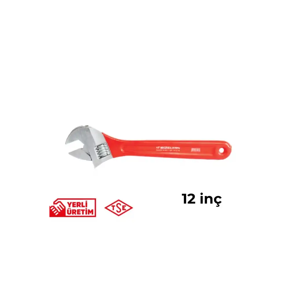 İzeltaş Kurbağacık Anahtar 12 İnç Uzun Ömürlü Ergonomik Saplı Sağlam Paslanmaz Çelik Çok Amaçlı Profesyonel Kullanım İngiliz Anahtarı