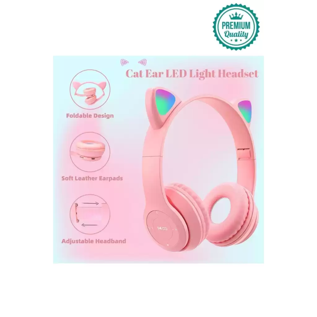 Kablosuz Gürültü Engelleyen Bluetooth Işıklı Mikrofonlu Kedi Kulaklı Sevimli Oyun Müzik Kulaklığı