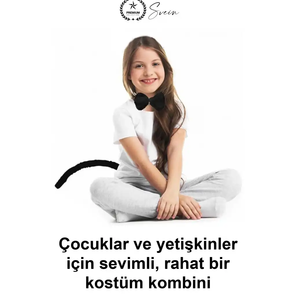 #KuyrukPapyonSeti Siyah Peluş Kuyruk ve Papyon Seti Lastikli Kostüm Aksesuarı Parti Müsamere Tiyatro Gösterisi Doğum Günü Hayvan Konseptli Eğlence Etkinliği Çocuk Yetişkin Uyumlu 2li Takım