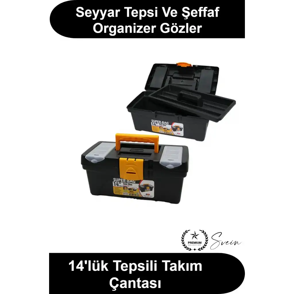 #TakımÇantası 14lük 33 cm Takım Çantası Seyyar Tepsili Organizerli Hırdavat Kutusu Dayanıklı Sert Plastik Alet Sandığı Kilitli Saplı Vida Çivi Düzenleyici Taşınabilir Tamir Malzeme Saklama Siyah