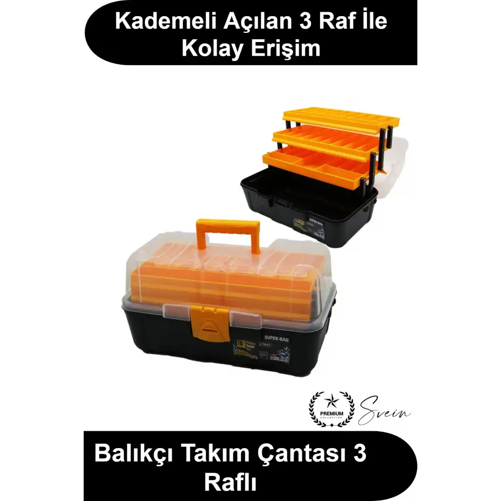 #BalıkçıÇantası 16 İnç 3 Raflı Kilitli Takım Kutusu Olta Malzeme Düzenleyici Hırdavat Alet Saklama Organizer Katlanabilir Kademeli Açılır Bölmeli Şeffaf Kapaklı Sert Plastik Saplı Av Ekipman Turuncu