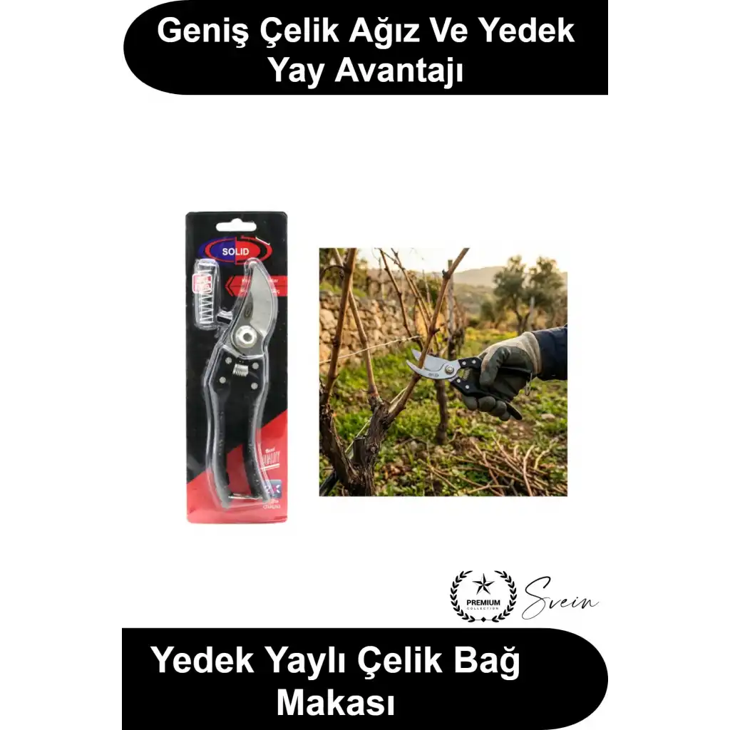 #BağMakası Çelik Bağ Budama Makası Geniş Ağızlı Yedek Yaylı 200 mm Bahçe Aleti Dal Kesme Aparatı Meyve Ağacı Fidan Asma Bağcılık Bitki Bakımı İçin Ergonomik Siyah Saplı El Tipi Kesici Budayıcı