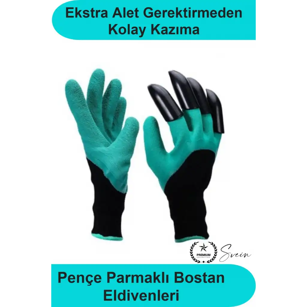 Pençeli Toprak Kazma Bahçe Eldiveni ABS Plastik Tırnaklı Kauçuk Kaplı Polyester Dikim Eşme Kazıma İçin Yeşil Siyah Bahçıvan Çiçek Fide Ekim Saksı Düzenleme Koruyucu Hobi Bahçecilik Aksesuarı 1 Çift