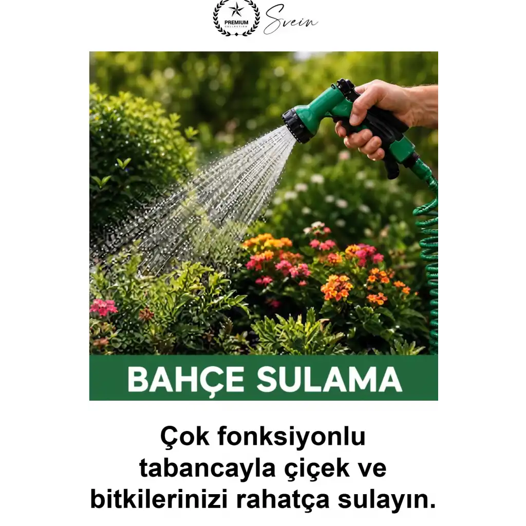 Spiral Bahçe Hortumu 30 Metre Kendiliğinden Toplanan Otomatik Kıvrılmaz Esnek Yaylı Hafif Dayanıklı Su Seti Çok Fonksiyonlu Püskürtme Tabancalı Araç Yıkama Sulama Balkon Teras Zemin Temizliği Yeşil