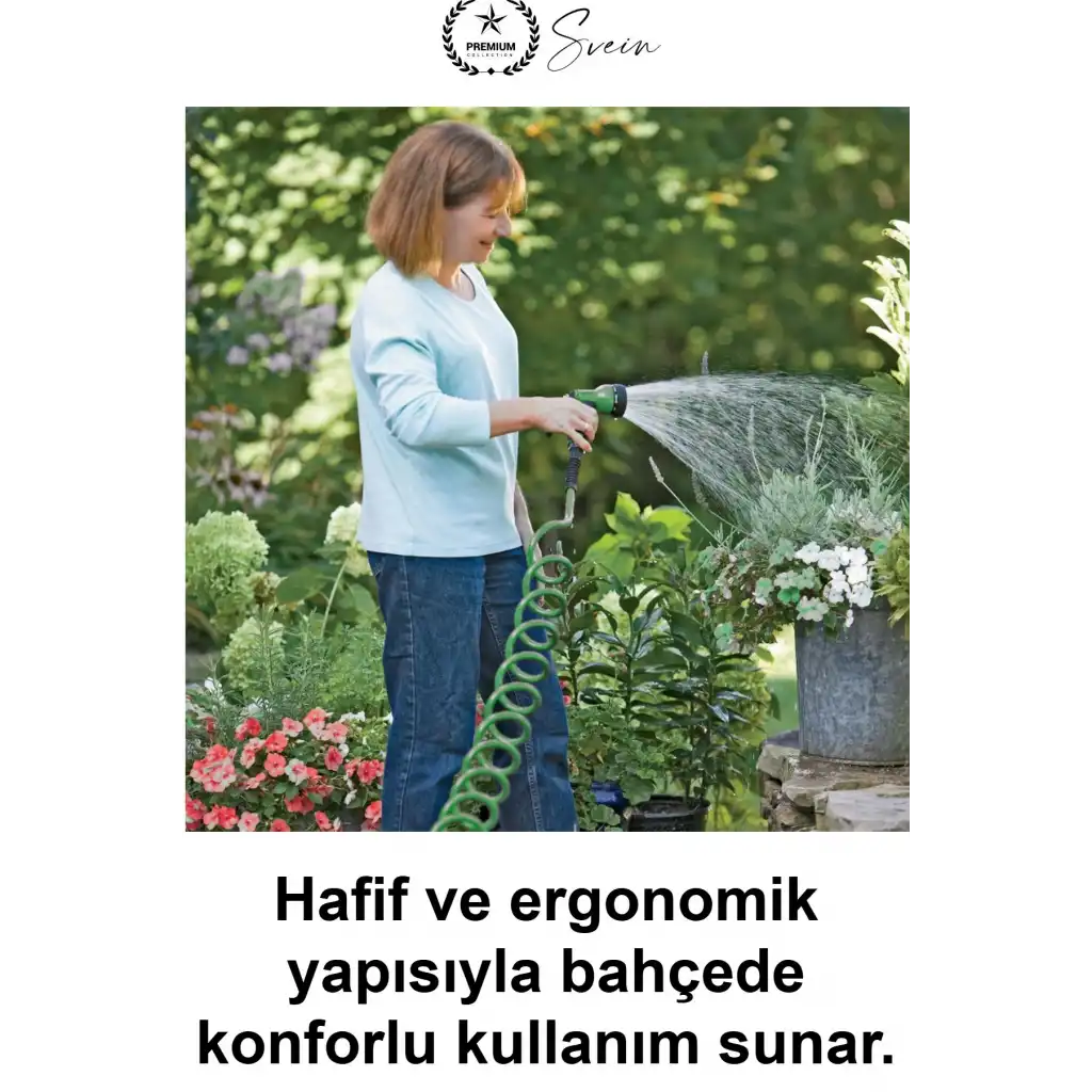 Spiral Bahçe Hortumu 30 Metre Kendiliğinden Toplanan Otomatik Kıvrılmaz Esnek Yaylı Hafif Dayanıklı Su Seti Çok Fonksiyonlu Püskürtme Tabancalı Araç Yıkama Sulama Balkon Teras Zemin Temizliği Yeşil