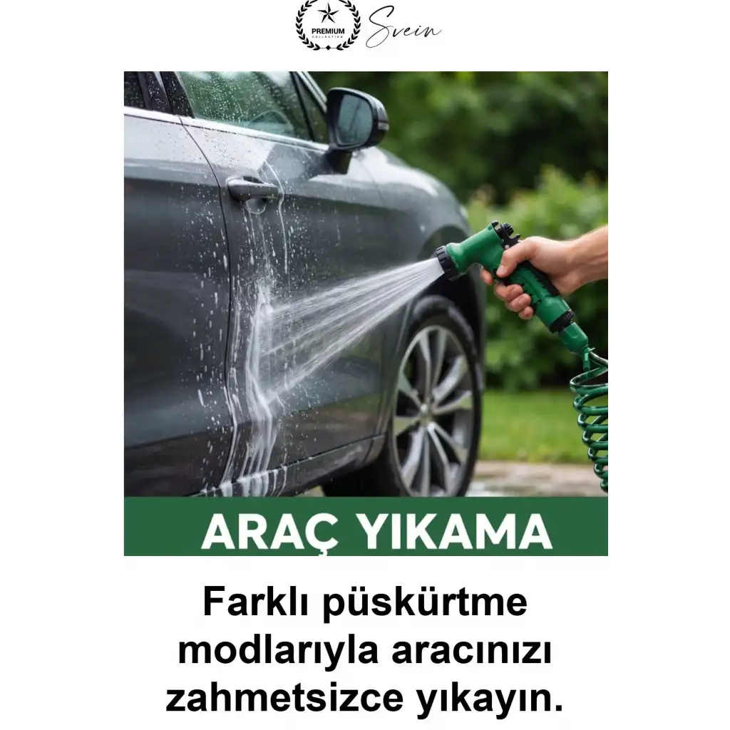 Spiral Bahçe Hortumu 30 Metre Kendiliğinden Toplanan Otomatik Kıvrılmaz Esnek Yaylı Hafif Dayanıklı Su Seti Çok Fonksiyonlu Püskürtme Tabancalı Araç Yıkama Sulama Balkon Teras Zemin Temizliği Yeşil
