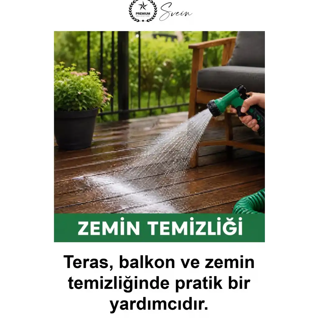 Spiral Bahçe Hortumu 30 Metre Kendiliğinden Toplanan Otomatik Kıvrılmaz Esnek Yaylı Hafif Dayanıklı Su Seti Çok Fonksiyonlu Püskürtme Tabancalı Araç Yıkama Sulama Balkon Teras Zemin Temizliği Yeşil