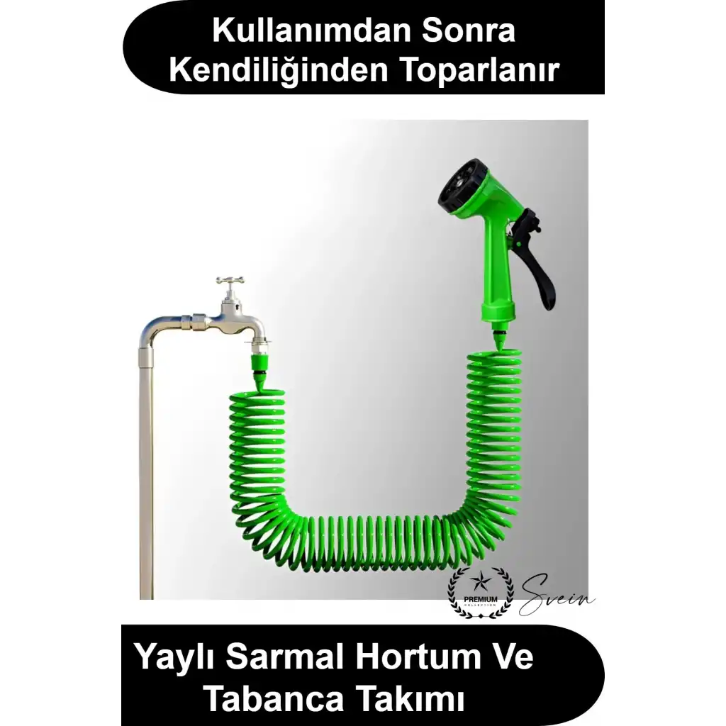 15 Metre Spiral Bahçe Hortumu Otomatik Toparlanan Esnek Hafif Dayanıklı Dolaşmayan Kıvrılmaz Bükülmez Çok Modlu Fonksiyonel Püskürtme Tabancalı Set Araç Yıkama Sulama Teras Zemin Temizlik Dış Mekan