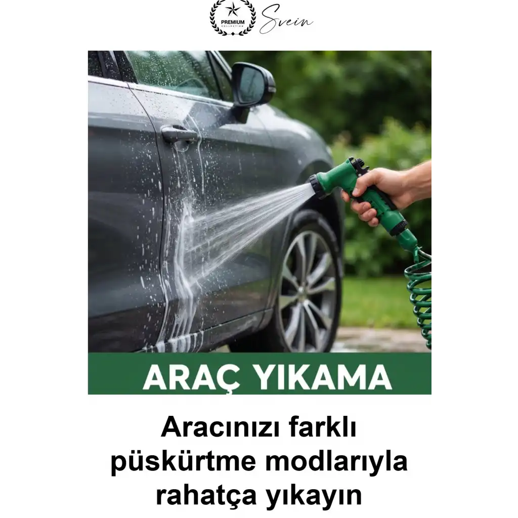 15 Metre Spiral Bahçe Hortumu Otomatik Toparlanan Esnek Hafif Dayanıklı Dolaşmayan Kıvrılmaz Bükülmez Çok Modlu Fonksiyonel Püskürtme Tabancalı Set Araç Yıkama Sulama Teras Zemin Temizlik Dış Mekan