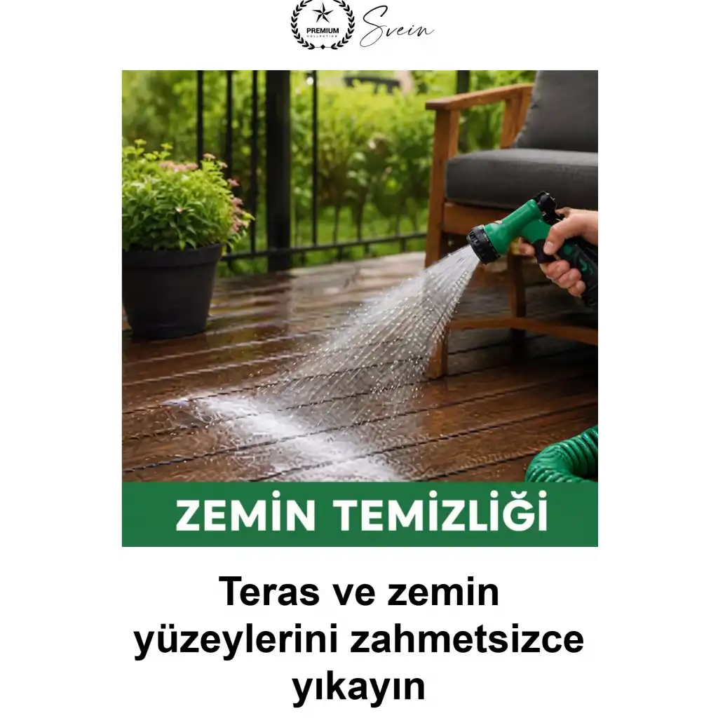 15 Metre Spiral Bahçe Hortumu Otomatik Toparlanan Esnek Hafif Dayanıklı Dolaşmayan Kıvrılmaz Bükülmez Çok Modlu Fonksiyonel Püskürtme Tabancalı Set Araç Yıkama Sulama Teras Zemin Temizlik Dış Mekan
