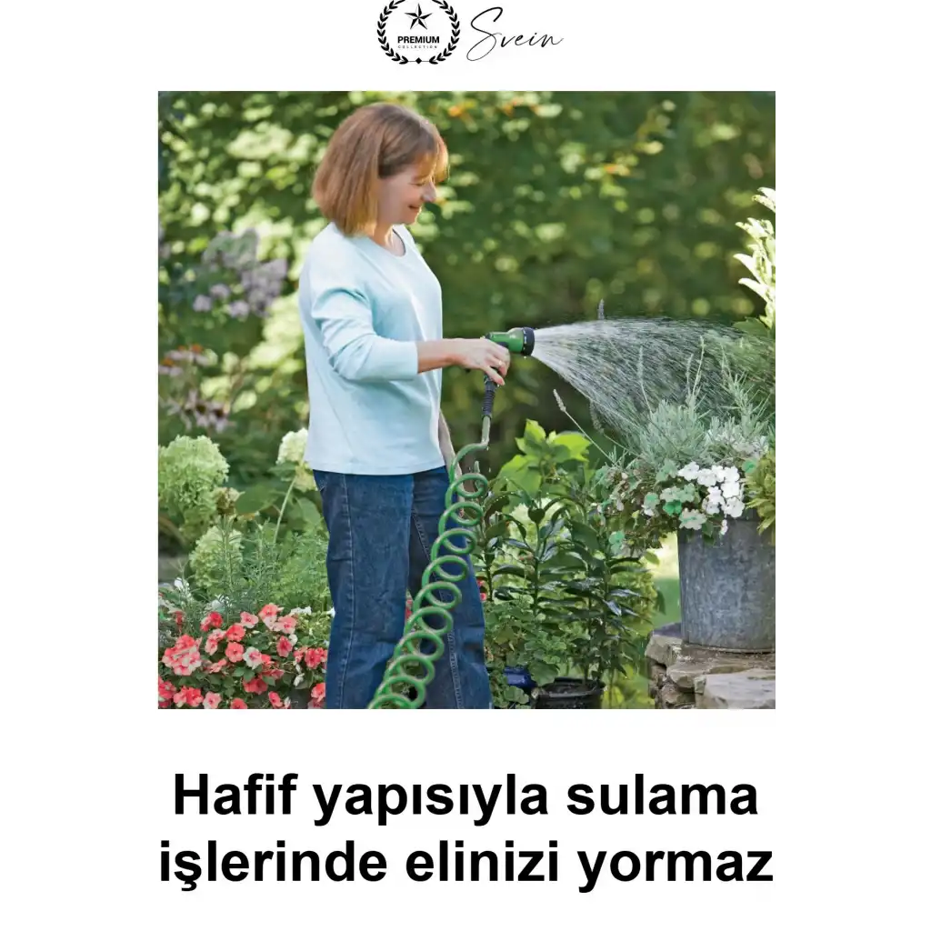 15 Metre Spiral Bahçe Hortumu Otomatik Toparlanan Esnek Hafif Dayanıklı Dolaşmayan Kıvrılmaz Bükülmez Çok Modlu Fonksiyonel Püskürtme Tabancalı Set Araç Yıkama Sulama Teras Zemin Temizlik Dış Mekan