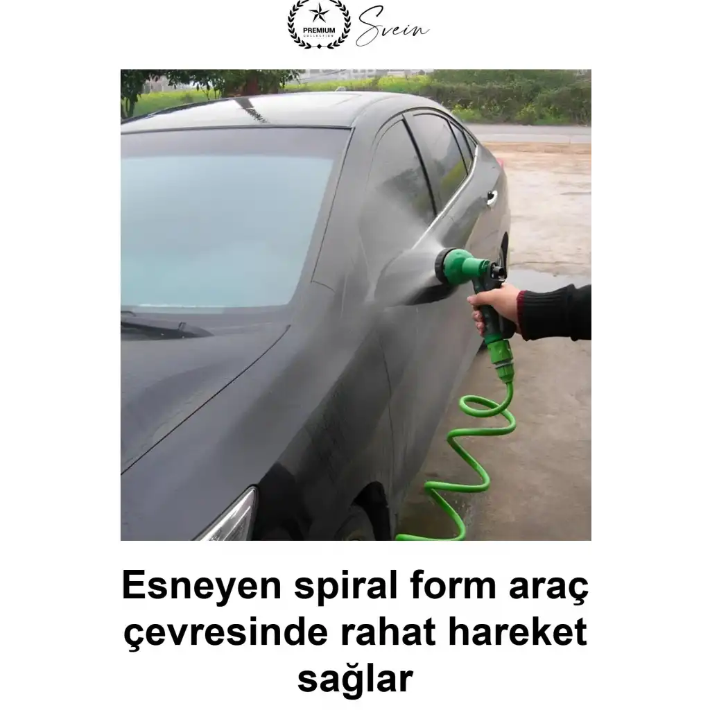 15 Metre Spiral Bahçe Hortumu Otomatik Toparlanan Esnek Hafif Dayanıklı Dolaşmayan Kıvrılmaz Bükülmez Çok Modlu Fonksiyonel Püskürtme Tabancalı Set Araç Yıkama Sulama Teras Zemin Temizlik Dış Mekan