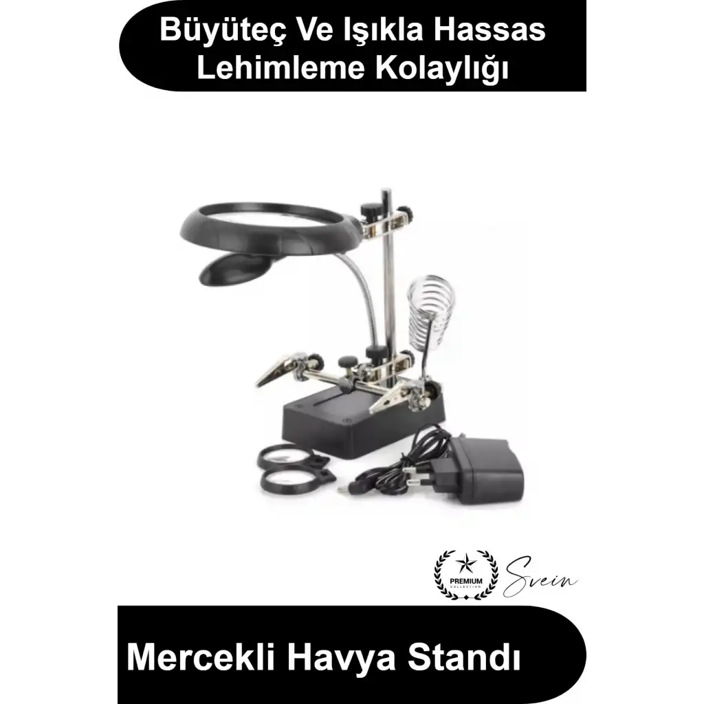 #HavyaStandı Mercekli Büyüteçli Havya Tutucu Işıklı Lehim Altlığı Elektronik Tamir Klipsli Üçüncü El Hassas Montaj Aparatı Metal Adaptörlü Saat Mücevher Maket Hobi Lehimleme Seti Devre Kartı Onarım