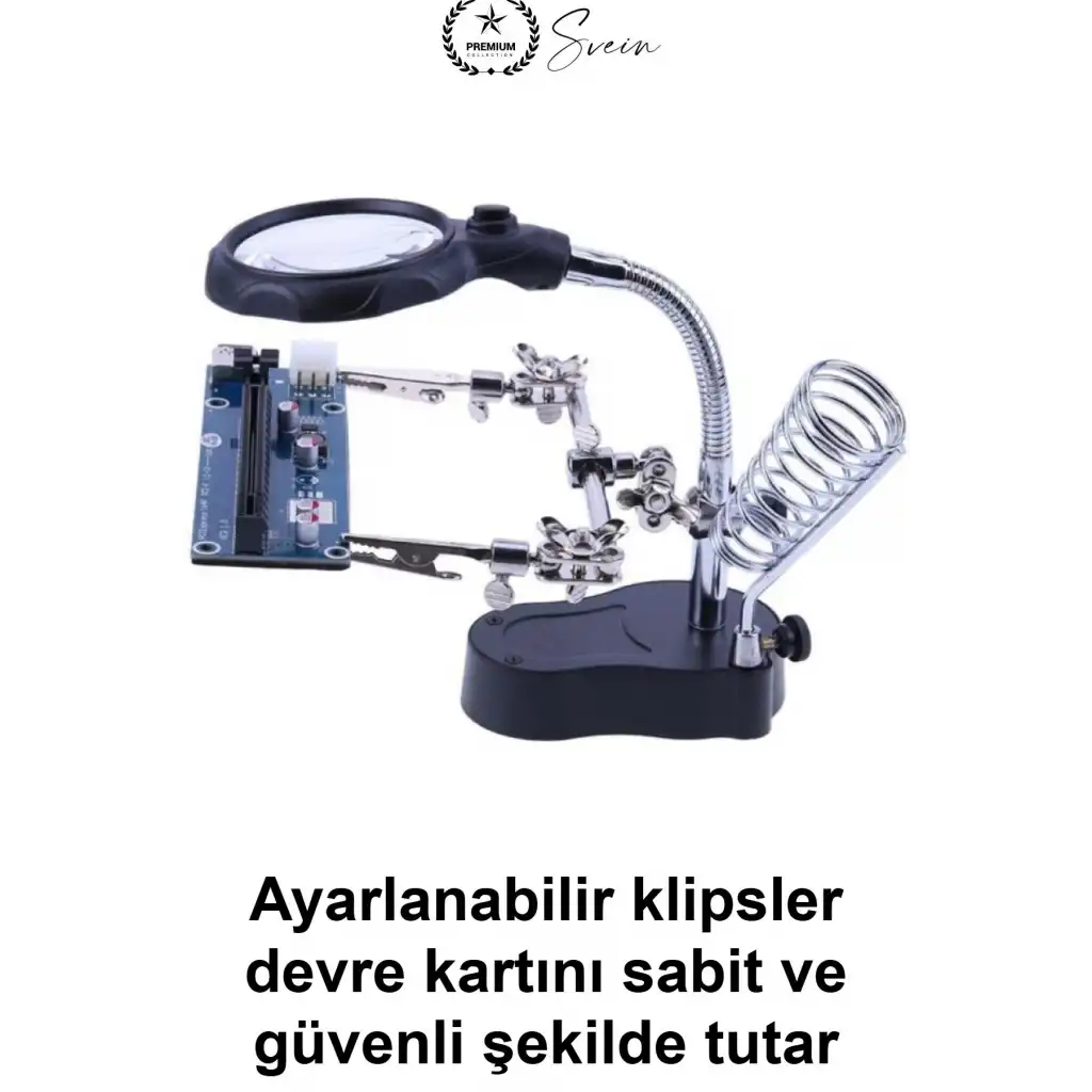 #HavyaStandı Mercekli Büyüteçli Havya Tutucu Işıklı Lehim Altlığı Elektronik Tamir Klipsli Üçüncü El Hassas Montaj Aparatı Metal Adaptörlü Saat Mücevher Maket Hobi Lehimleme Seti Devre Kartı Onarım