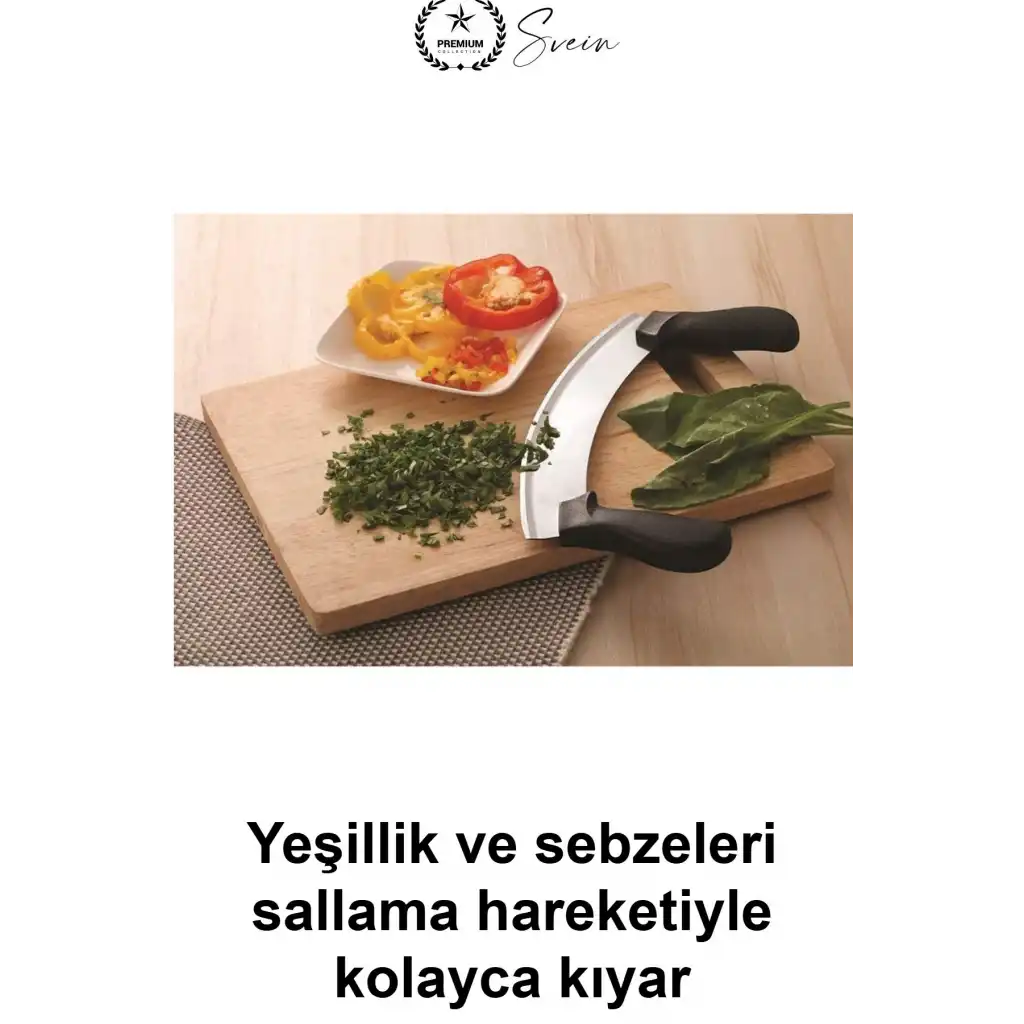 Yarım Ay Satır Kıyma Bıçağı Paslanmaz Çelik 25.5 cm Çift Saplı Sebze Doğrama Yeşillik Maydanoz Soğan Sarımsak Et Kıyıcı Pizza Dilimleme Kesici Mutfak Zırhı Bakalit Sap Bulaşık Makinesinde Yıkanabilir