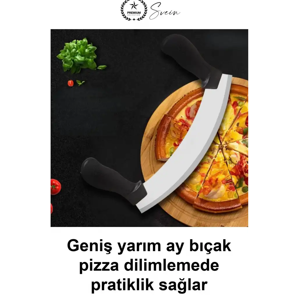 Yarım Ay Satır Kıyma Bıçağı Paslanmaz Çelik 25.5 cm Çift Saplı Sebze Doğrama Yeşillik Maydanoz Soğan Sarımsak Et Kıyıcı Pizza Dilimleme Kesici Mutfak Zırhı Bakalit Sap Bulaşık Makinesinde Yıkanabilir