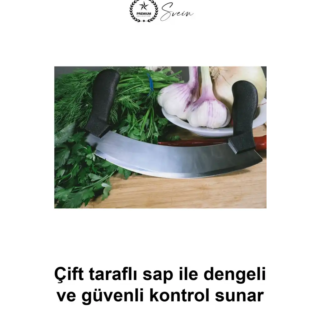 Yarım Ay Satır Kıyma Bıçağı Paslanmaz Çelik 25.5 cm Çift Saplı Sebze Doğrama Yeşillik Maydanoz Soğan Sarımsak Et Kıyıcı Pizza Dilimleme Kesici Mutfak Zırhı Bakalit Sap Bulaşık Makinesinde Yıkanabilir