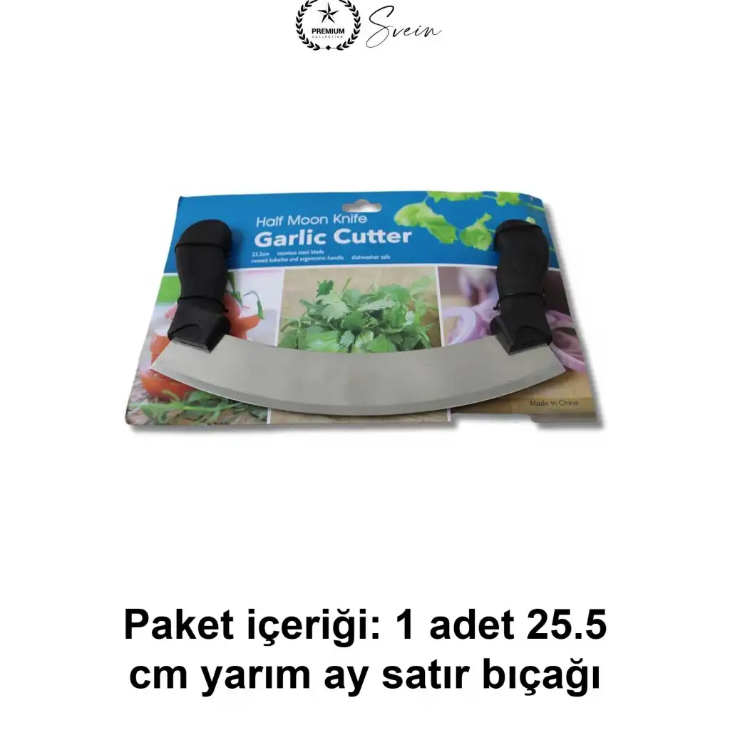 Yarım Ay Satır Kıyma Bıçağı Paslanmaz Çelik 25.5 cm Çift Saplı Sebze Doğrama Yeşillik Maydanoz Soğan Sarımsak Et Kıyıcı Pizza Dilimleme Kesici Mutfak Zırhı Bakalit Sap Bulaşık Makinesinde Yıkanabilir