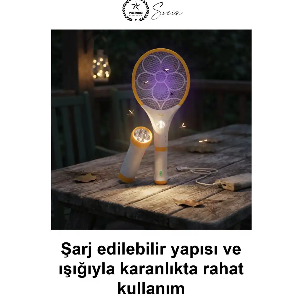 Şarjlı Sivrisinek Öldürücü Raket El Fenerli LED Işıklı Elektrikli Sinek Haşere Savar Yüksek Voltajlı Ev Bahçe Kamp Yazlık Ofis İçin Ergonomik ABS Gövdeli Geniş Ağ Yüzeyli Lityum Bataryalı Kullanım