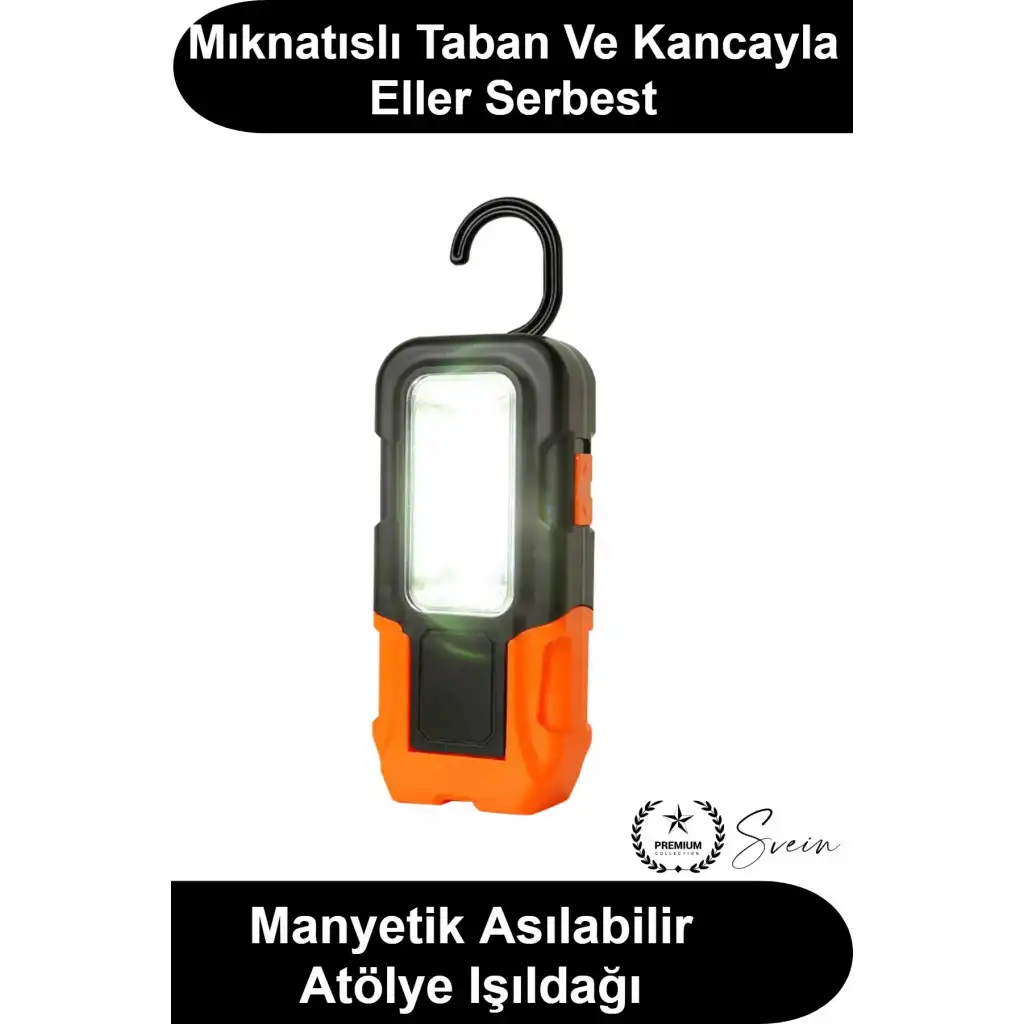 Pilli COB LED Çalışma Lambası Mıknatıslı Kancalı Taşınabilir Projektör Işık Kamp Feneri Garaj Tamirhane Oto Bakım Acil Durum Aydınlatması 20 Metre Menzilli Kablosuz Seyyar Çok Amaçlı Askılı Model