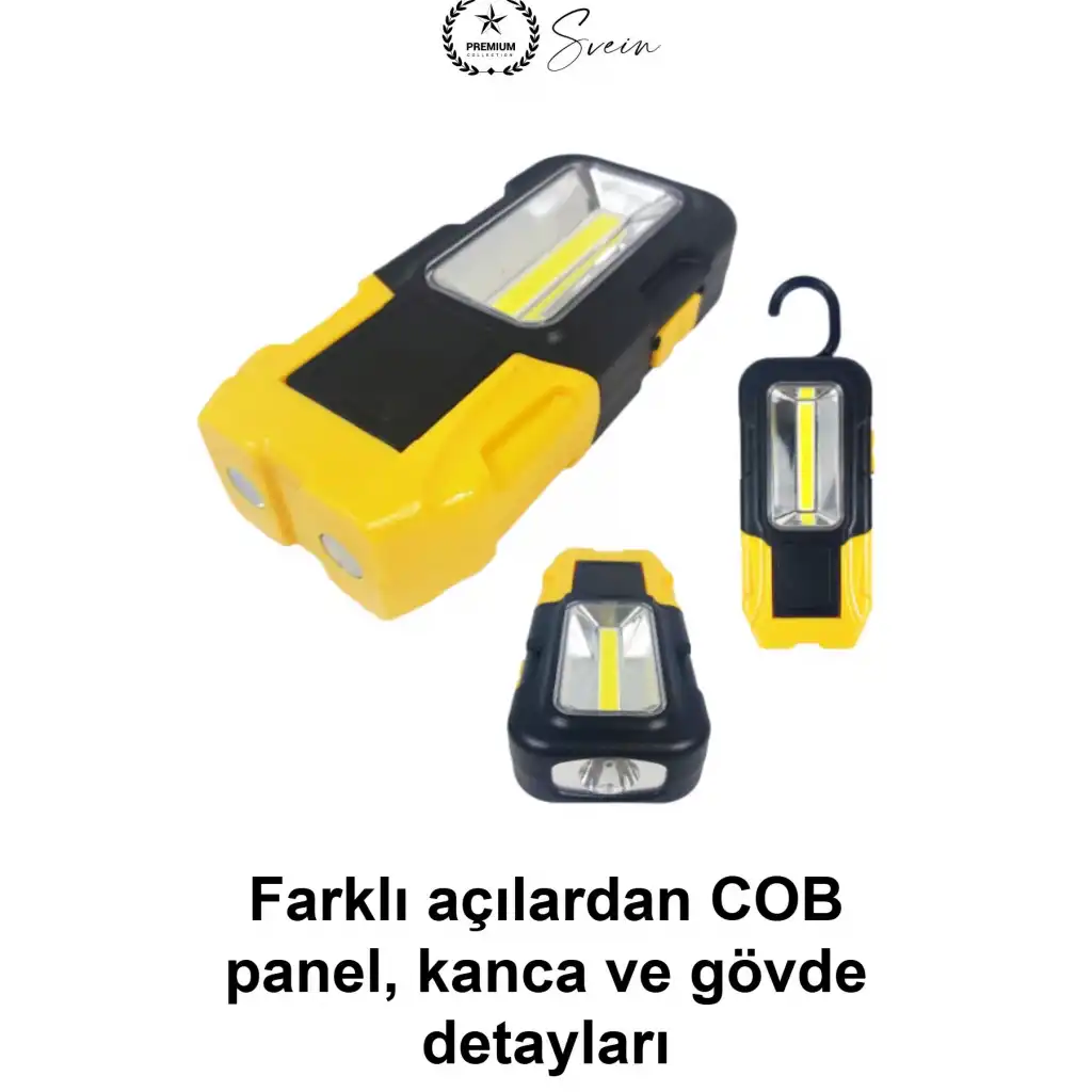 Pilli COB LED Çalışma Lambası Mıknatıslı Kancalı Taşınabilir Projektör Işık Kamp Feneri Garaj Tamirhane Oto Bakım Acil Durum Aydınlatması 20 Metre Menzilli Kablosuz Seyyar Çok Amaçlı Askılı Model