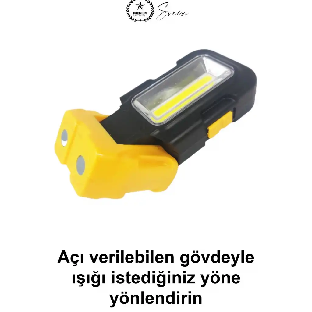 Pilli COB LED Çalışma Lambası Mıknatıslı Kancalı Taşınabilir Projektör Işık Kamp Feneri Garaj Tamirhane Oto Bakım Acil Durum Aydınlatması 20 Metre Menzilli Kablosuz Seyyar Çok Amaçlı Askılı Model