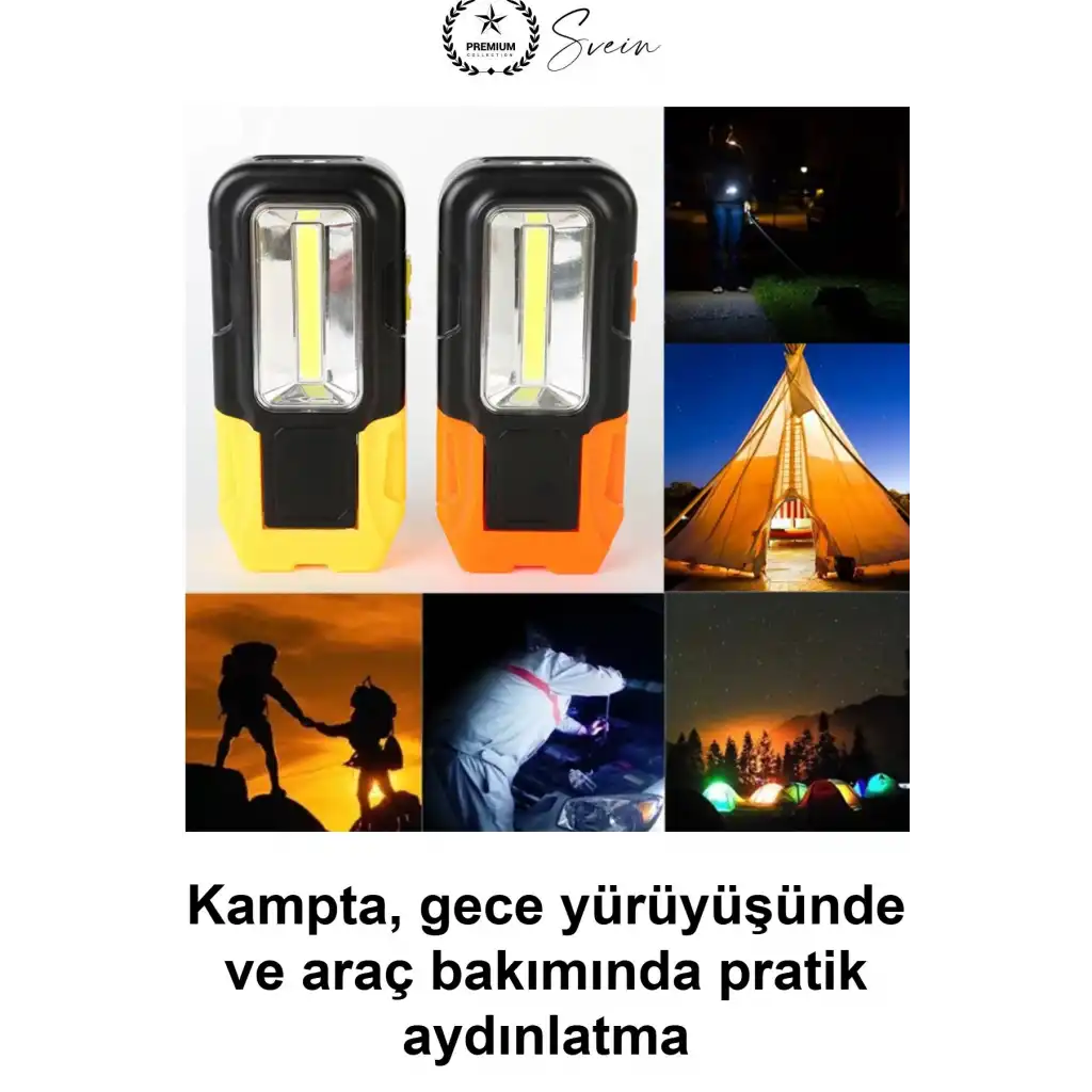 Pilli COB LED Çalışma Lambası Mıknatıslı Kancalı Taşınabilir Projektör Işık Kamp Feneri Garaj Tamirhane Oto Bakım Acil Durum Aydınlatması 20 Metre Menzilli Kablosuz Seyyar Çok Amaçlı Askılı Model