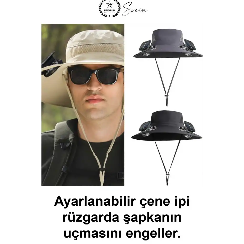 Güneş Enerjili Fanlı Balıkçı Şapka Solar Panelli Vantilatörlü Geniş Siperlikli Kamp Doğa Yürüyüşü Bahçe Yazlık Havalandırmalı Fileli Ayarlanabilir Çene İpli Outdoor Serinletici Safari Tekne Seyahat