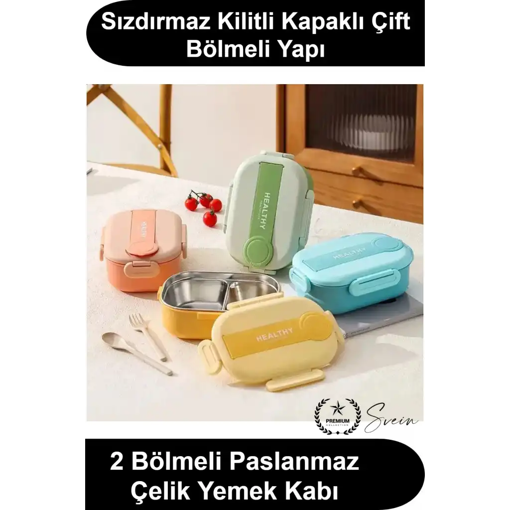 #YemekKabı 2 Bölmeli Beslenme Kutusu Sefer Tası 900 ml 304 Paslanmaz Çelik Sızdırmaz Kilitli Kapaklı Kaşık Çatallı Okul Ofis Piknik Seyahat Diyet Öğle Yemeği Taşınabilir Sağlıklı Lunch Box Bento