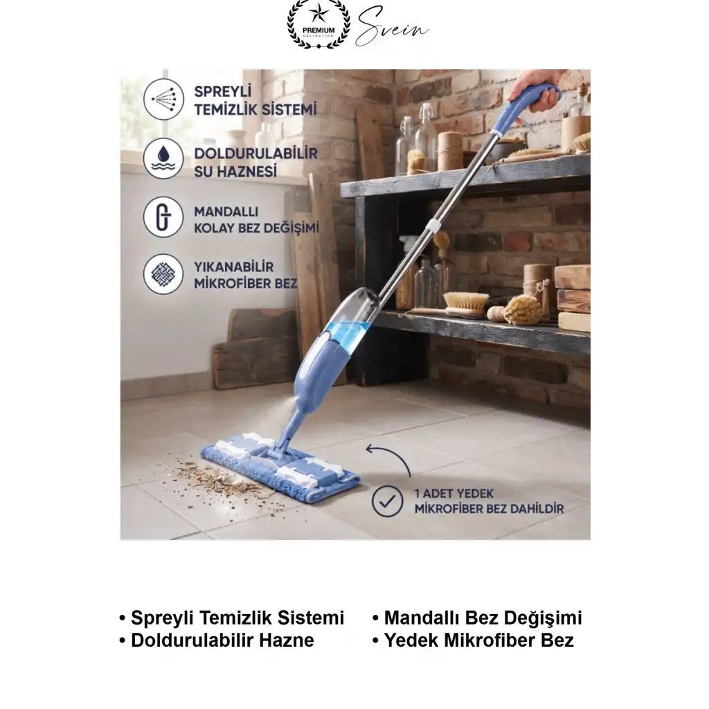 #SpreyliMop Spreyli Mop Doldurulabilir Su Hazneli Yedek Mikrofiber Bezli Mandallı Paspas Seti Parke Seramik Fayans Mermer Zemin Temizleyici Pratik Ergonomik Ev Ofis Temizlik Aparatı Metal Saplı