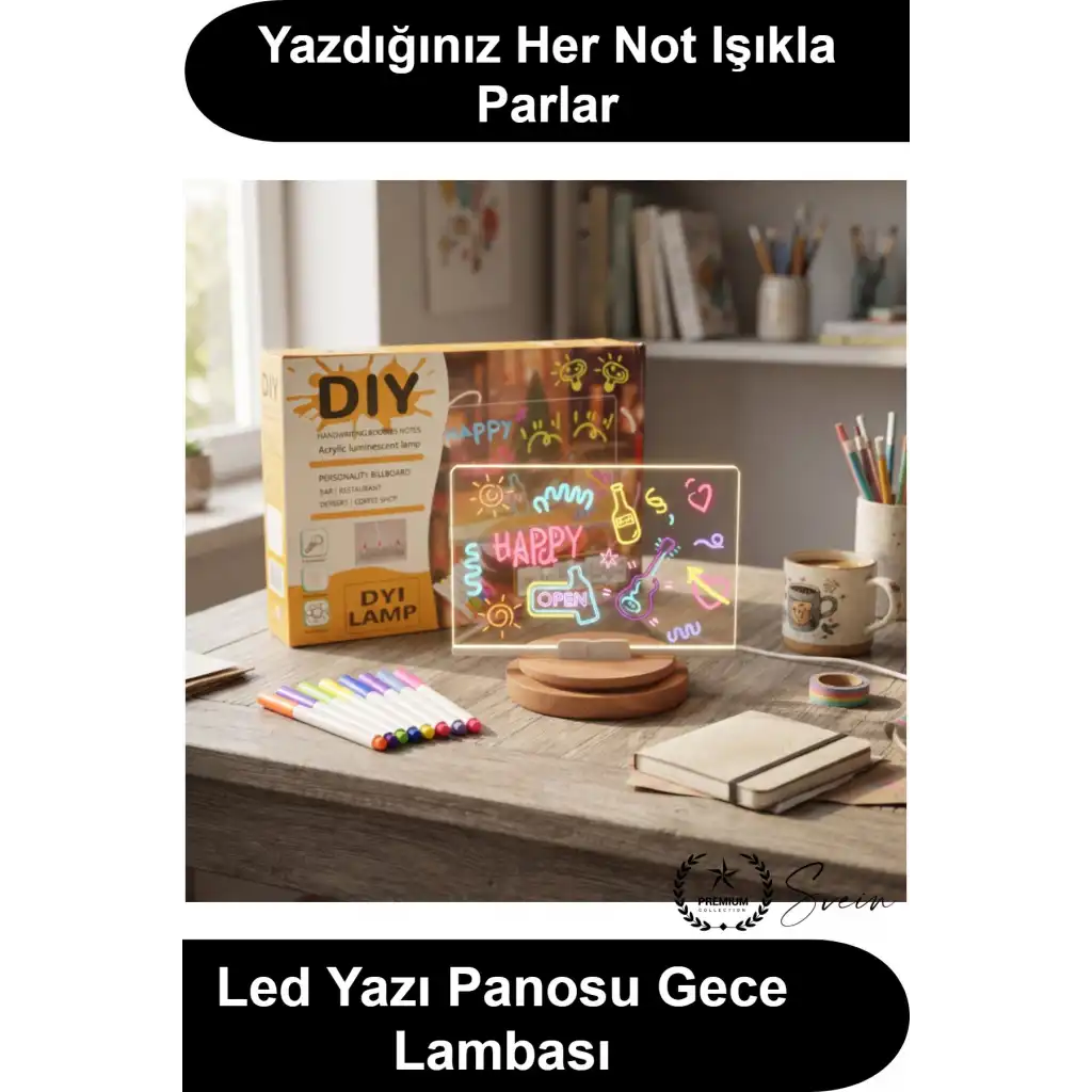 #LedYazıPanosu DIY Işıklı Not Tahtası Gece Lambası Akrilik Masaüstü Mesaj Levhası 7 Renk Kalem 6 Çizim Şablonu Hediyeli Dekoratif Aydınlatma Çocuk Odası Kafe Restoran Tabela Kişiselleştirilebilir