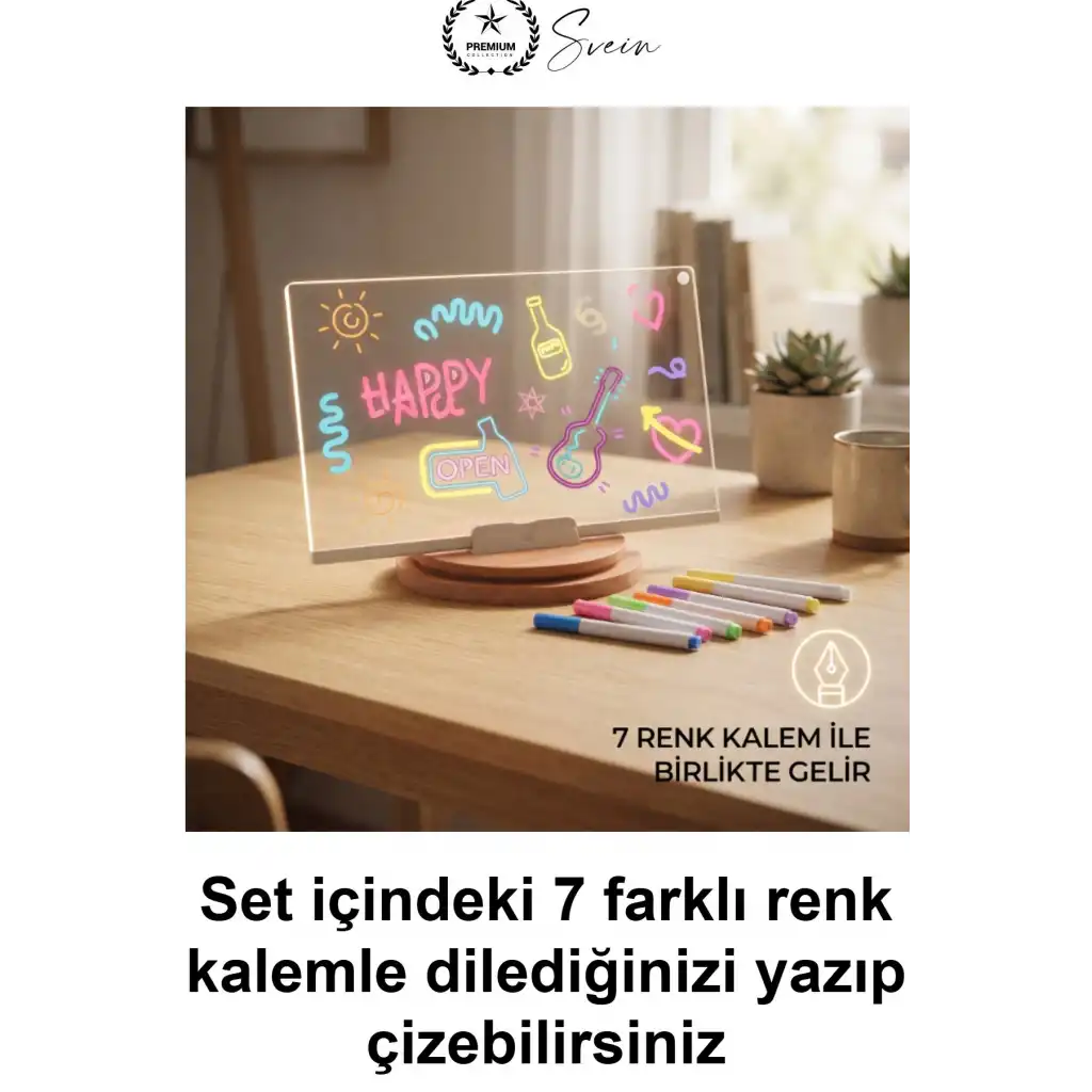 #LedYazıPanosu DIY Işıklı Not Tahtası Gece Lambası Akrilik Masaüstü Mesaj Levhası 7 Renk Kalem 6 Çizim Şablonu Hediyeli Dekoratif Aydınlatma Çocuk Odası Kafe Restoran Tabela Kişiselleştirilebilir