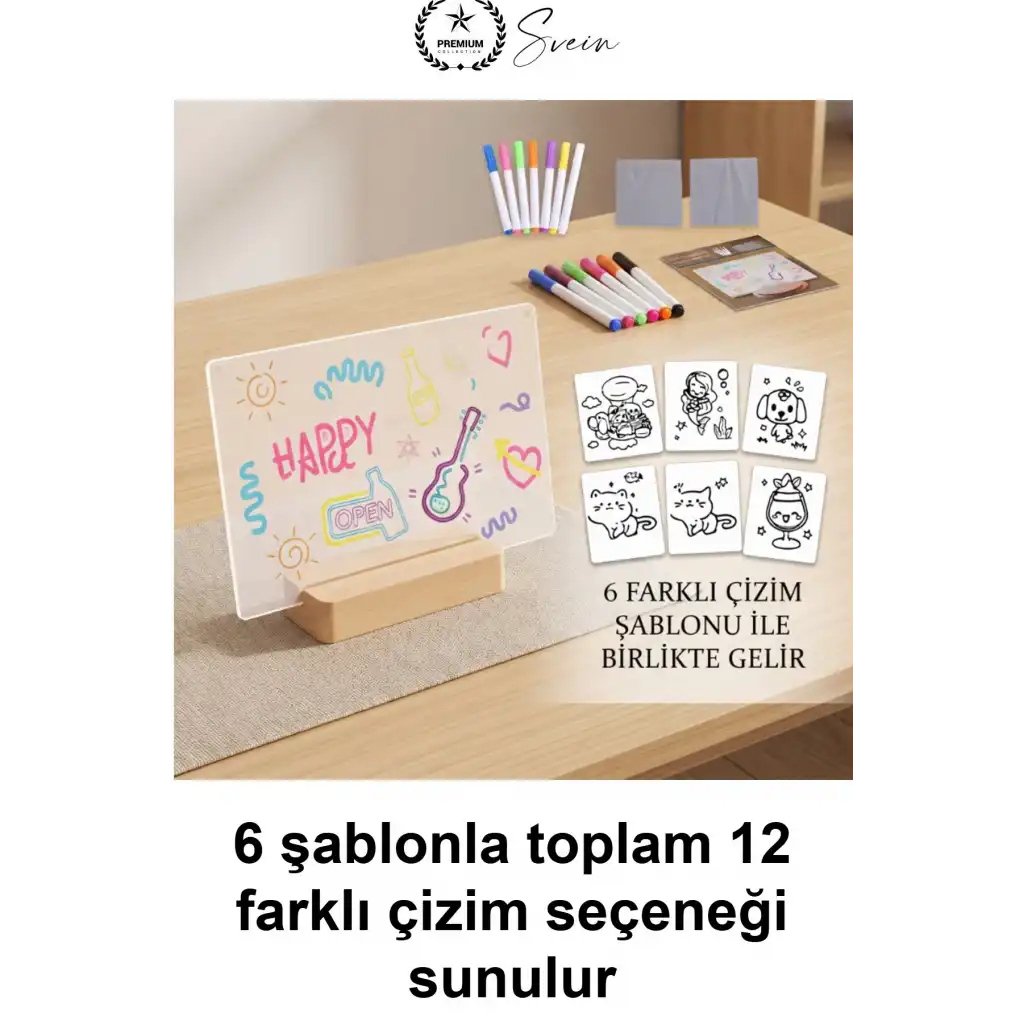 #LedYazıPanosu DIY Işıklı Not Tahtası Gece Lambası Akrilik Masaüstü Mesaj Levhası 7 Renk Kalem 6 Çizim Şablonu Hediyeli Dekoratif Aydınlatma Çocuk Odası Kafe Restoran Tabela Kişiselleştirilebilir