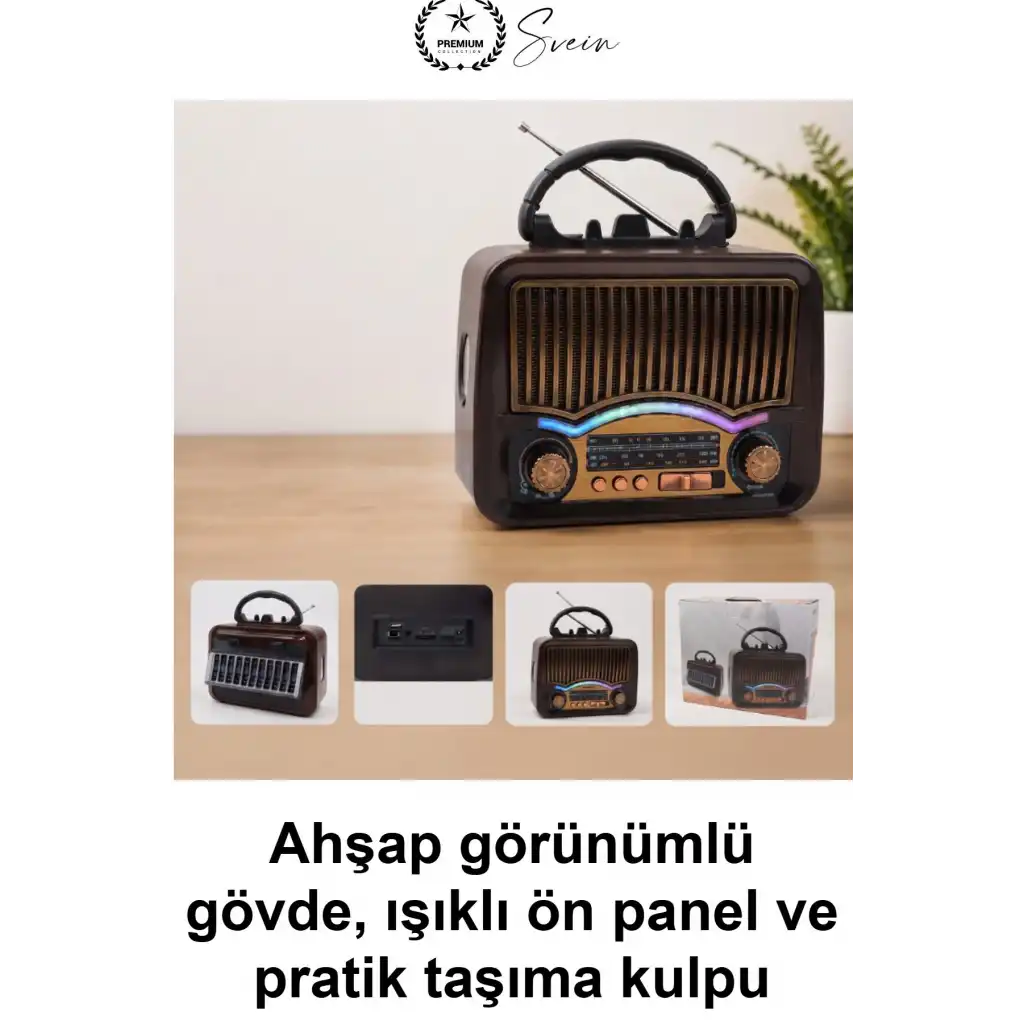 #RetroRadyo Solar Nostalji Müzik Kutusu Şarjlı FM Radyo Bluetooth Hoparlör USB TF Kart Destekli Ahşap Görünümlü Taşınabilir Kulplu Güneş Enerjili Vintage Tasarım Dekoratif Hediyelik Kamp Ev Ofis Bahçe