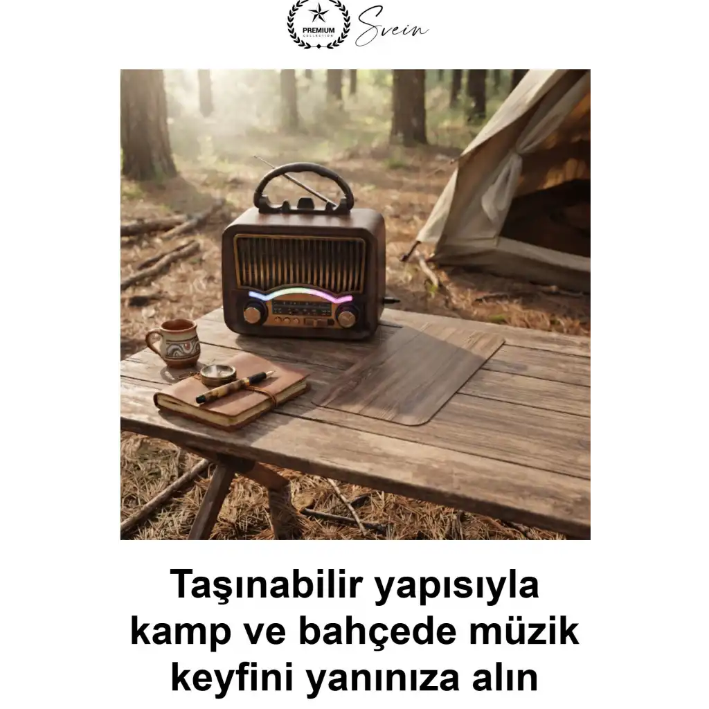 #RetroRadyo Solar Nostalji Müzik Kutusu Şarjlı FM Radyo Bluetooth Hoparlör USB TF Kart Destekli Ahşap Görünümlü Taşınabilir Kulplu Güneş Enerjili Vintage Tasarım Dekoratif Hediyelik Kamp Ev Ofis Bahçe