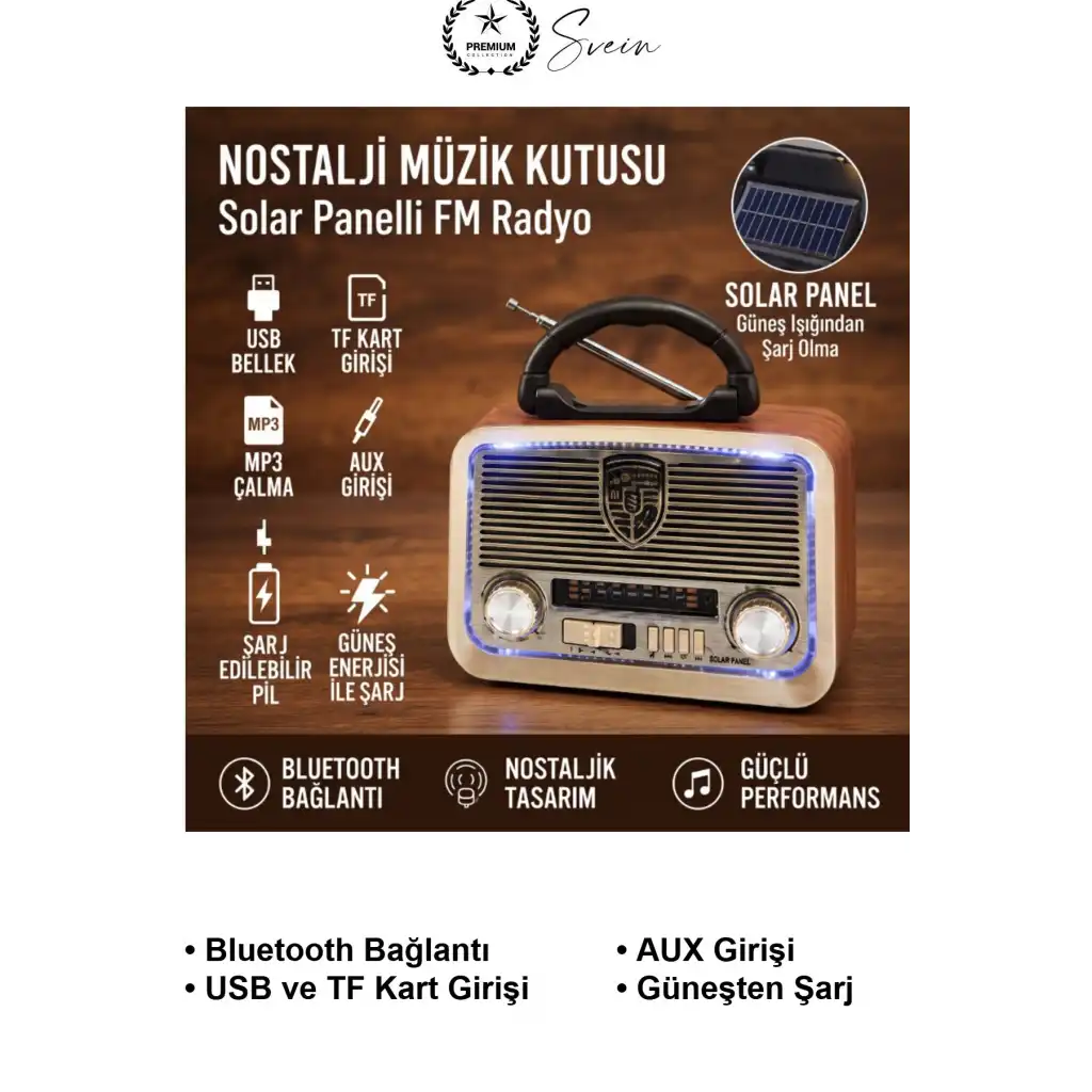 #NostaljikRadyo Solar Panelli Retro FM Radyo Bluetooth Hoparlör Şarjlı LED Fenerli USB TF Kart MP3 Çalar AUX Girişli Ahşap Görünümlü Taşınabilir Kamp Müzik Kutusu Dekoratif Hediyelik Eski Tip Antenli