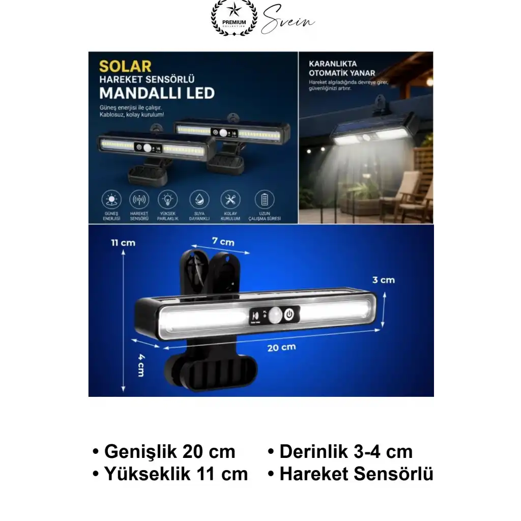 #SolarLamba 2li Mandallı 36 LED Güneş Enerjili Hareket Sensörlü Bahçe Aydınlatma 3 Modlu Kablosuz Dış Mekan Balkon Teras Korkuluk Şemsiye Kamp Çadır Işığı Suya Dayanıklı Kıskaçlı Garaj Duvar Spotu