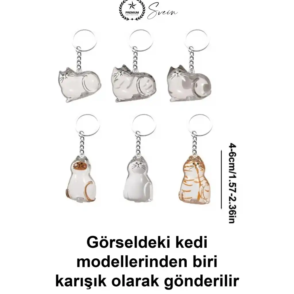 #KediAnahtarlığı Kedi Figürlü Şeffaf Anı Anahtarlığı Tüy Saklama Hazneli Hatıra Aksesuarı Evcil Hayvan Sahibine Anlamlı Hediye Çanta Süsü Akrilik Metal Halkalı Sevimli Tasarım Karışık Model 4-6 cm