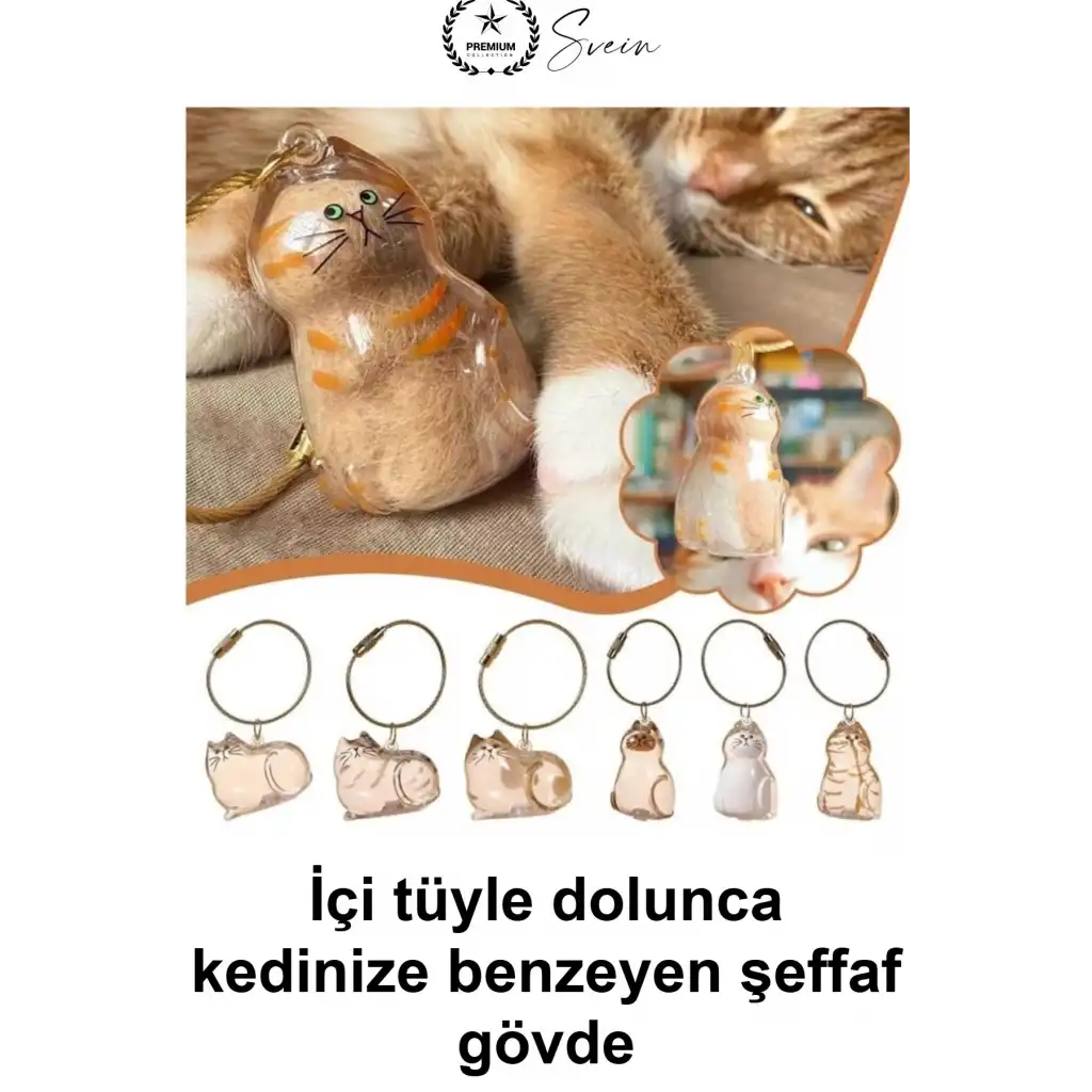 #KediAnahtarlığı Kedi Figürlü Şeffaf Anı Anahtarlığı Tüy Saklama Hazneli Hatıra Aksesuarı Evcil Hayvan Sahibine Anlamlı Hediye Çanta Süsü Akrilik Metal Halkalı Sevimli Tasarım Karışık Model 4-6 cm